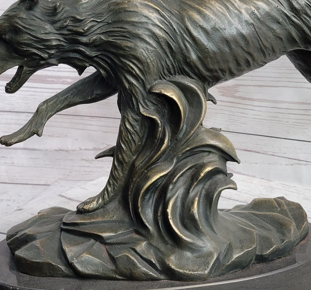 Dynamic Wolf Sculpture C Williams Signed Original Lost Wax Method Office