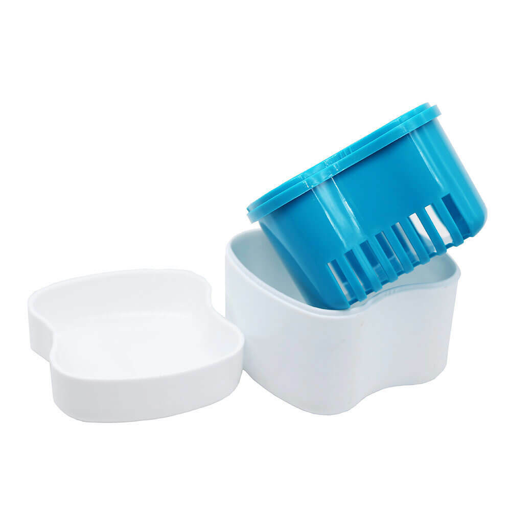 Denture Storage Case with Rinsing Basket, False Teeth Bath Container