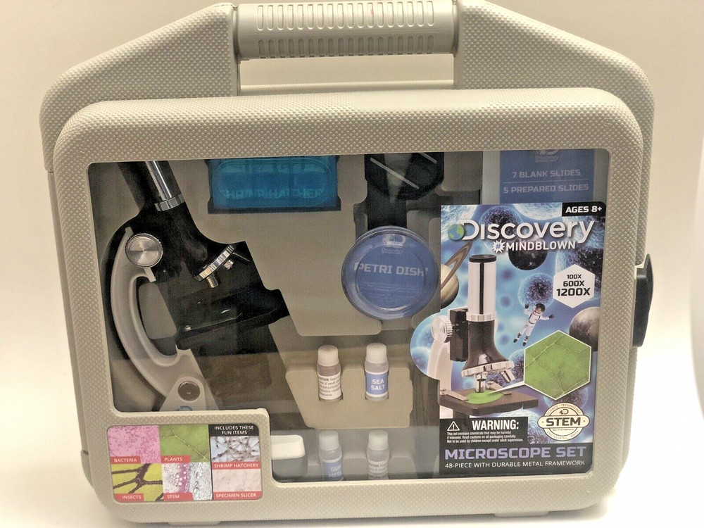 Microscope Set 48-Piece with Durable Metal Framework, 120X-1200X Magnification