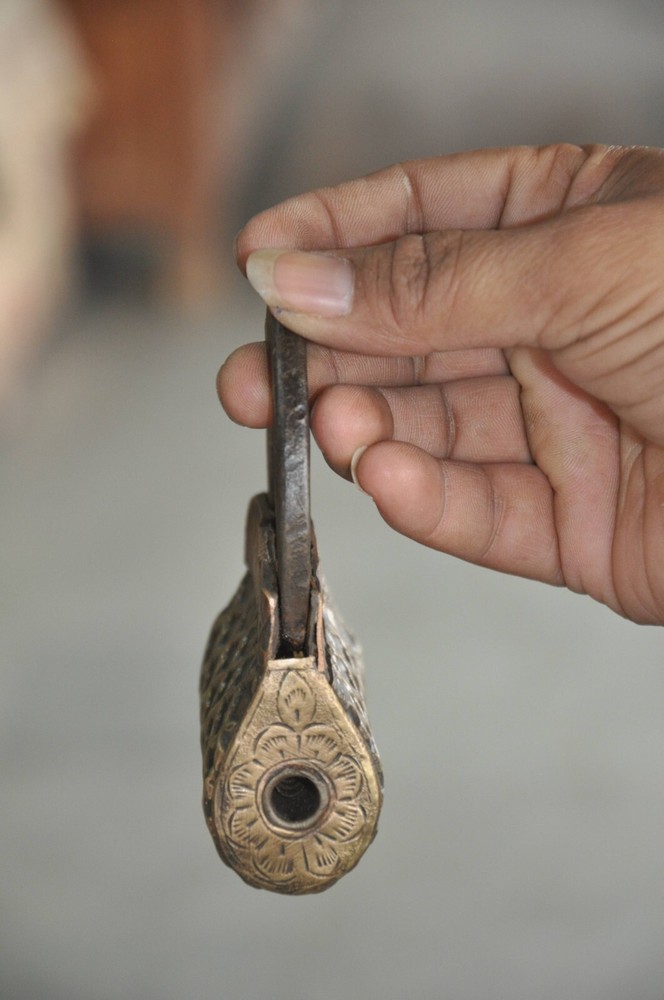 Vintage Iron Solid Brass Fitted Engraved Handcrafted Screw Padlock