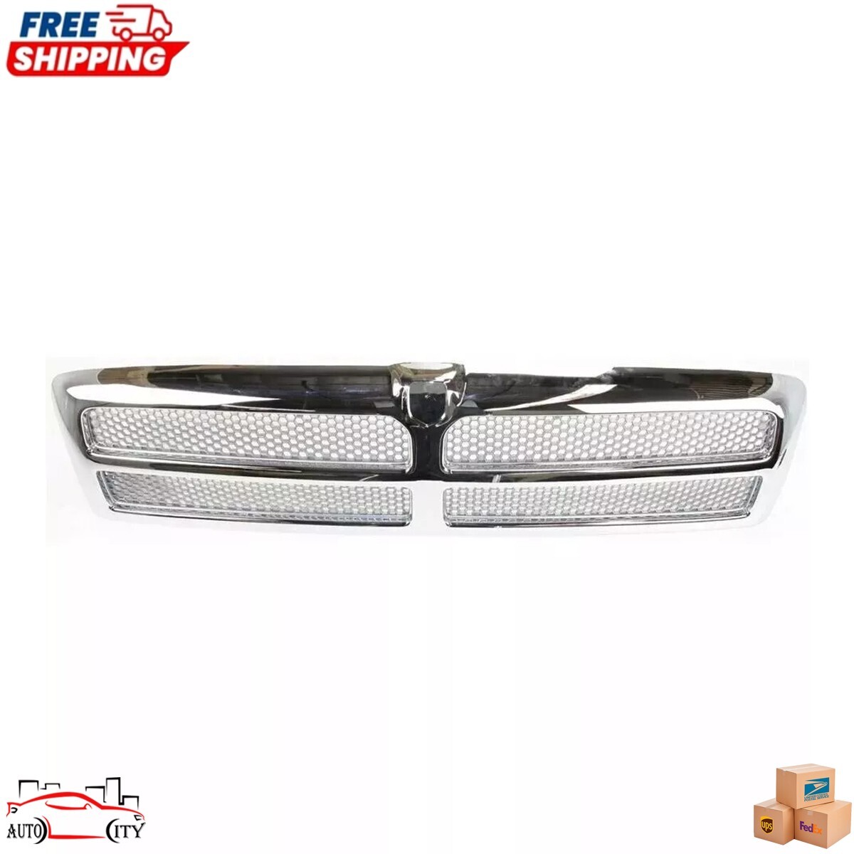 New Chrome Grille Assembly & Emblem 2PC For 1994-2002 Dodge Ram Pickup 2500 3500