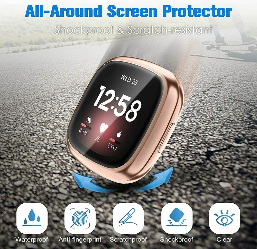 8 Pack Screen Protector Case for Fitbit Sense/Versa 3 Soft TPU Full Bumper Cover