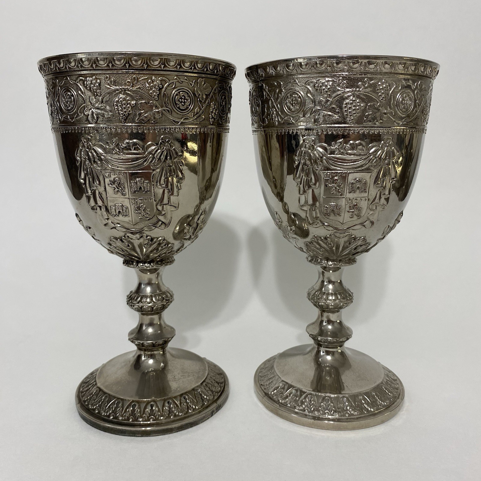 Vintage Corbell & Co Silverplate Goblets Set 4 Baroque Heraldic 6.5" Wine Cups