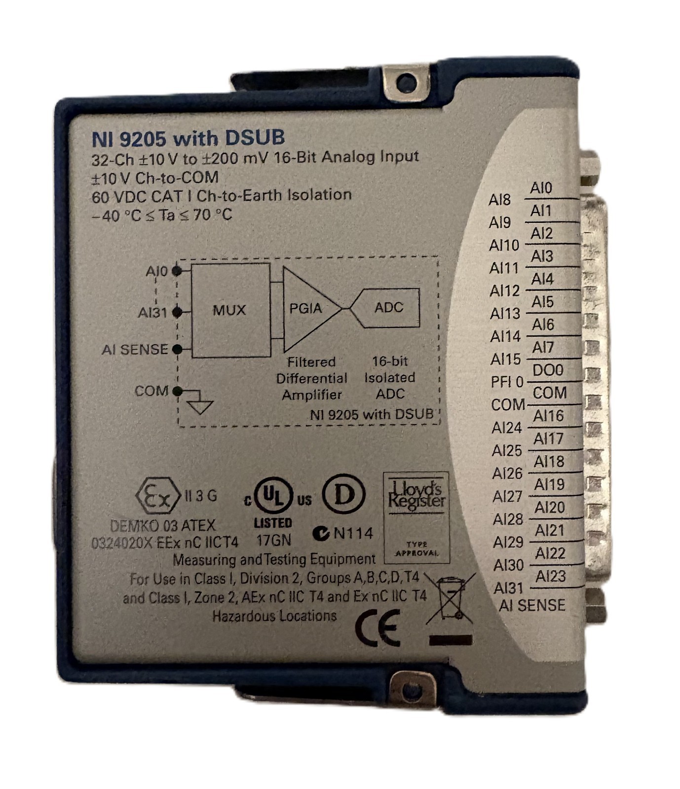 National Instruments NI 9205 Analog Input Module, 32 Channels with DSUB