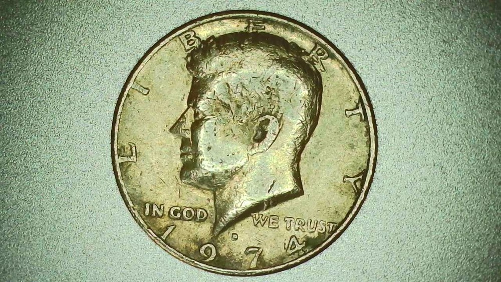 1974D Kennedy Half Dollar Coin Error - Struck Through & Filled "D" Error - 293