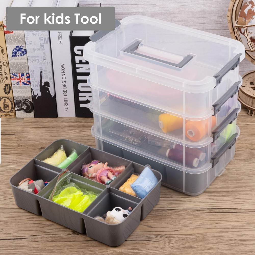 Grey&White Modern Plastic Storage - 4-Layer Durable Craft Storage Containers ...
