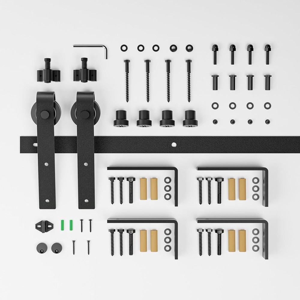 10FT Ceiling Mount Bracket Sliding Barn Door Hardware Kit Black,For Double Door