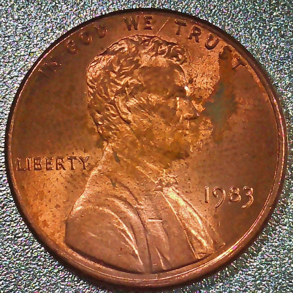 1983-P MEMORIAL CENT, "SPIKE HEAD" DIE CRACK ERROR, AU/MS, RD/BRN, CIRCULATED