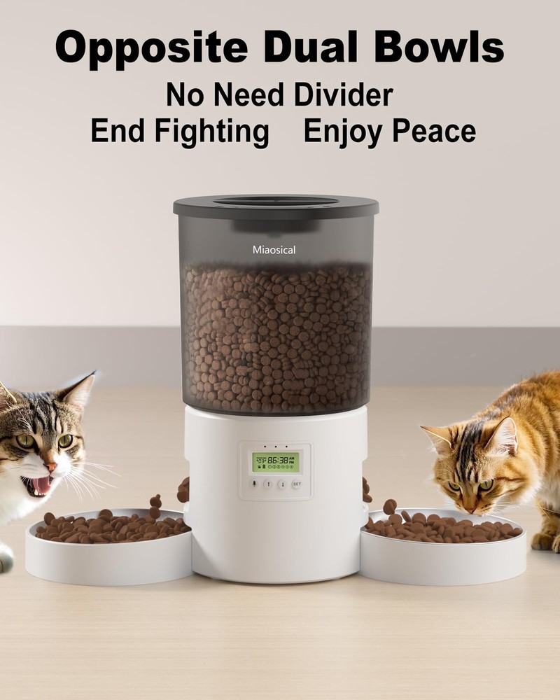 Automatic Cat Feeder 2 Cats 4.2L Dispenser Double Bowls Programmable Portion Voi