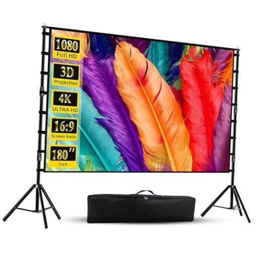 Projector Screen with Stand,  Portable and Foldable Projection Screen 180 inch