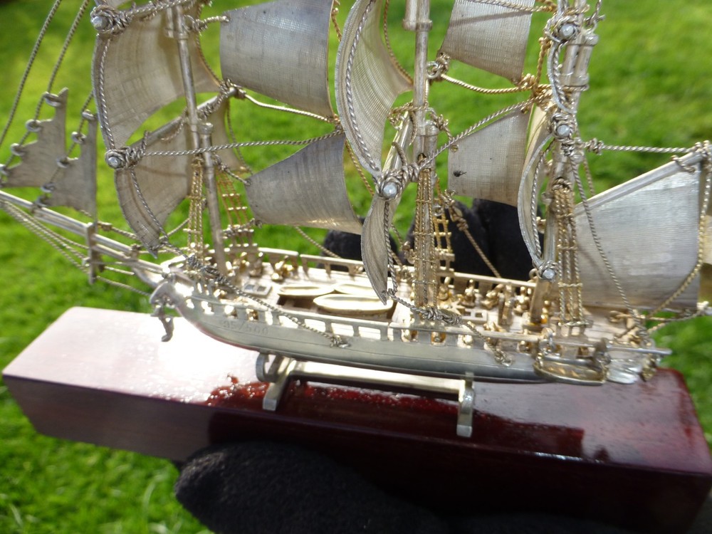 Vintage Sterling Silver Hand Made Sterling Silver USS Constitution Model Ship