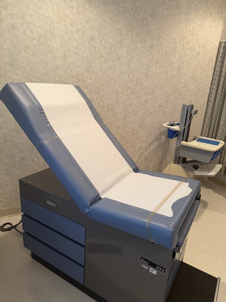 Midmark Ritter 104 Exam Tables, powered w/step-stool, storage and side stool.