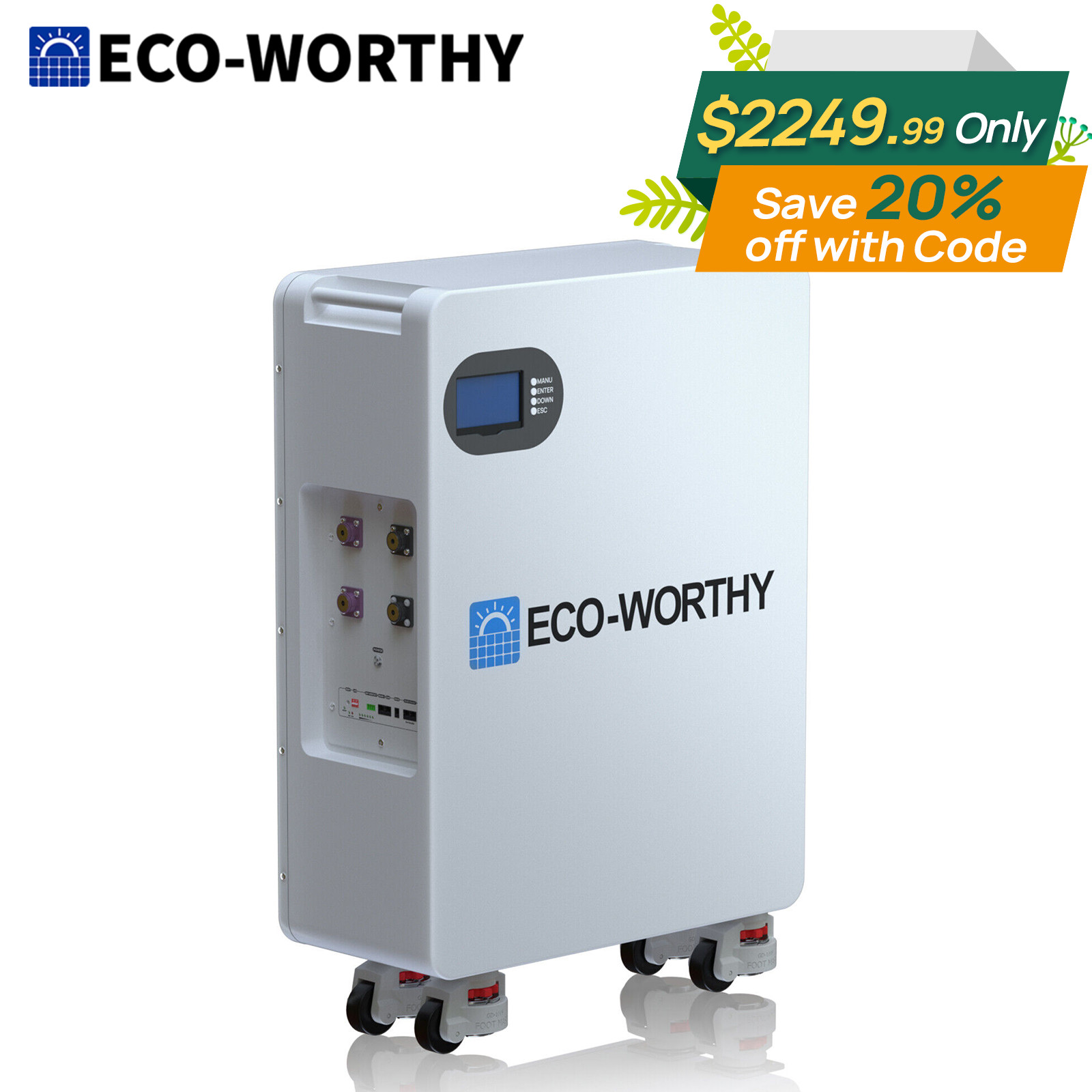 ECO-WORTHY 14kWh 48V 280AH LiFePO4 Battery Vertical Standing Solar Backup UPS