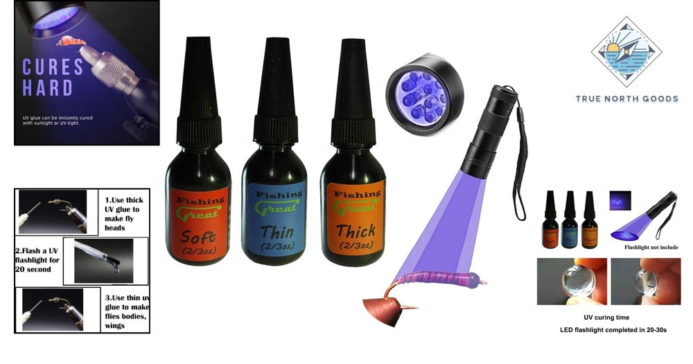 Versatile Fly Tying UV Glue Set with 12 LED Curing Light - Durable & Clear