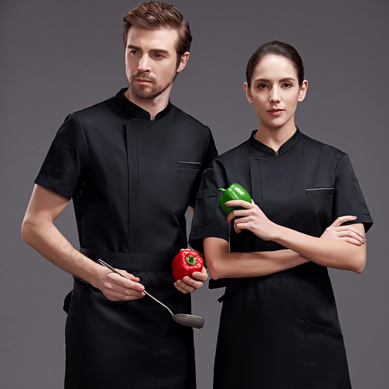 Unisex Zipper Chef Coat Short Sleeve Multi-Pockets Chef Jacket Back Mesh Chef...