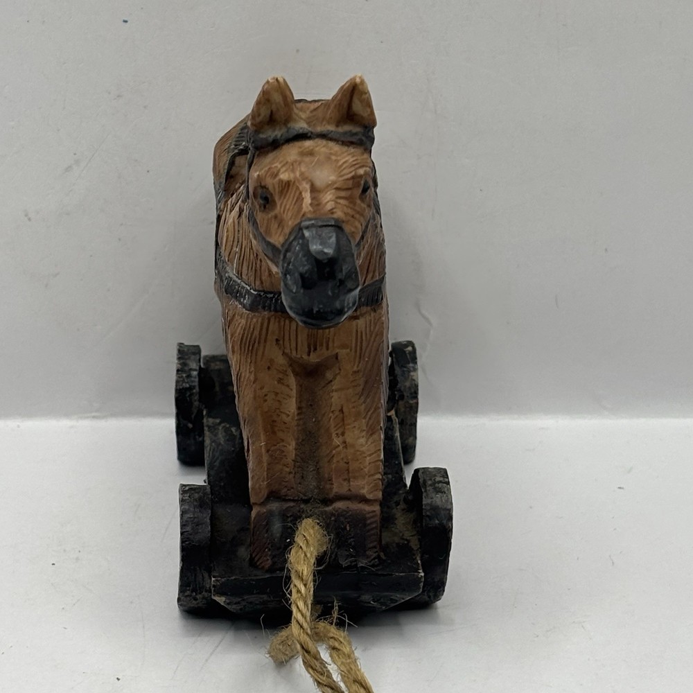 VTG Miniature Horse Pull Toy Primitive Rustic Decor 5”