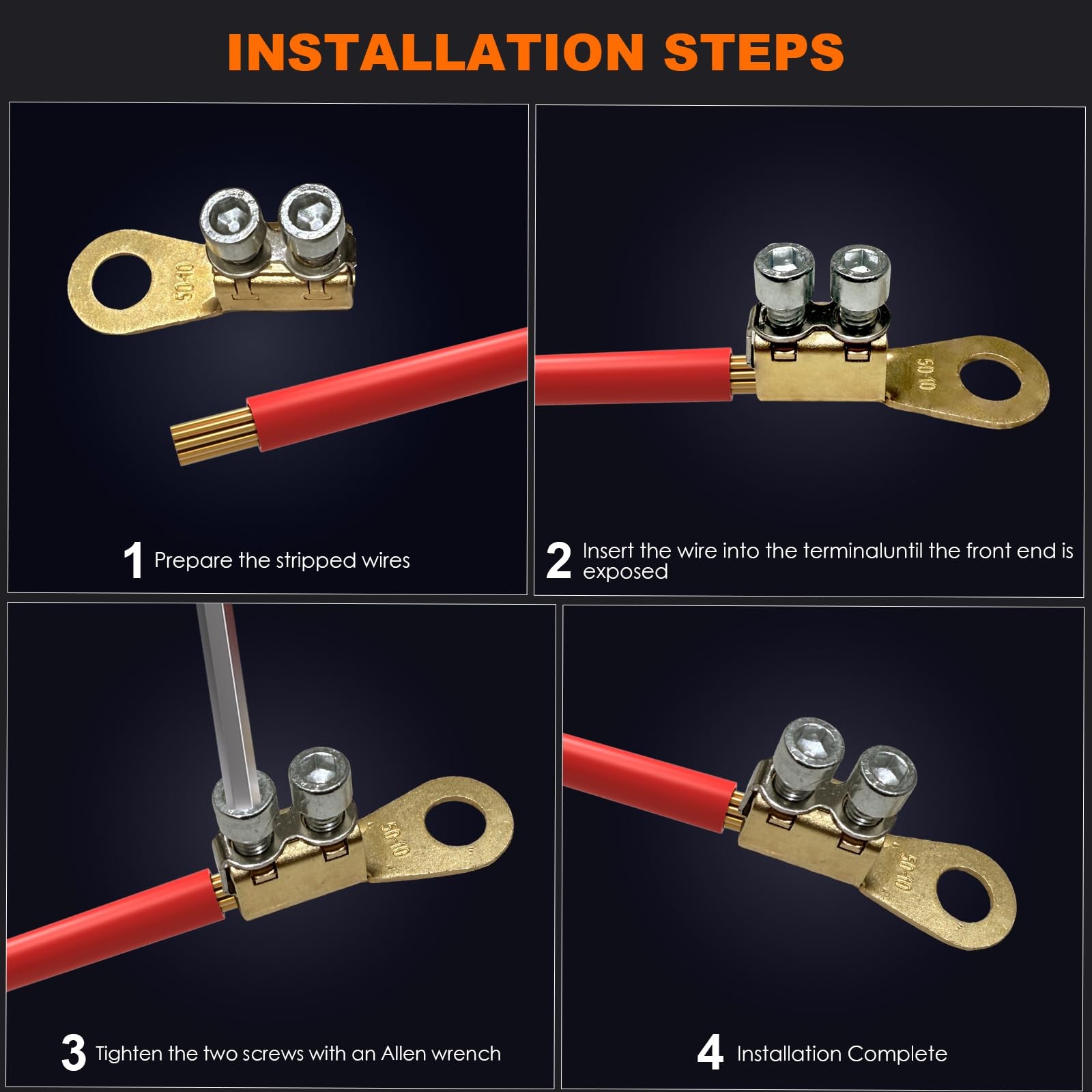 5Pcs 8-1/0AWG Heavy Duty Battery Lugs, Battery Cable Ends, Ring Terminals, Ba...