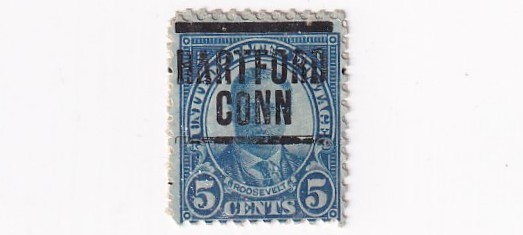 STAMP US SCOTT 637 "Roosevelt" 5 CENT 1927 PRECANCEL HARTFORD, CONN.