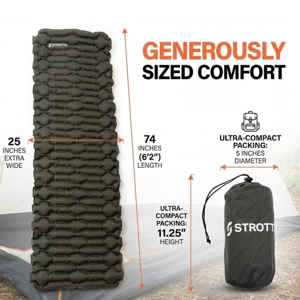 Inflatable Sleeping Pad for Camping & Backpacking – Lightweight 2.1” Thick Co...
