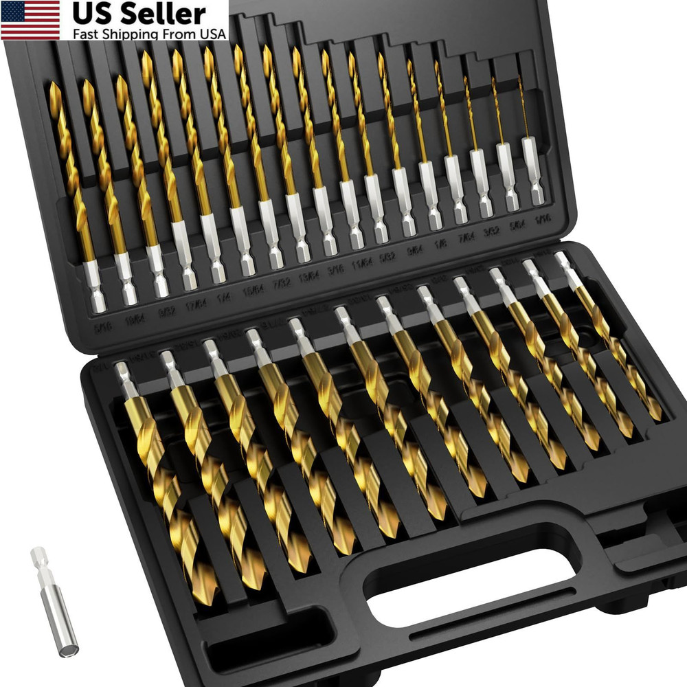MACXCOIP Hex Shank Drill Bit Set, 30Pcs HSS Titanium Twist 30pcs