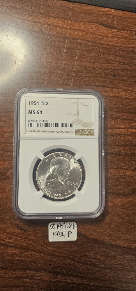 1954-P Franklin Half Dollars NGC MS64 Brilliant Uncirculated