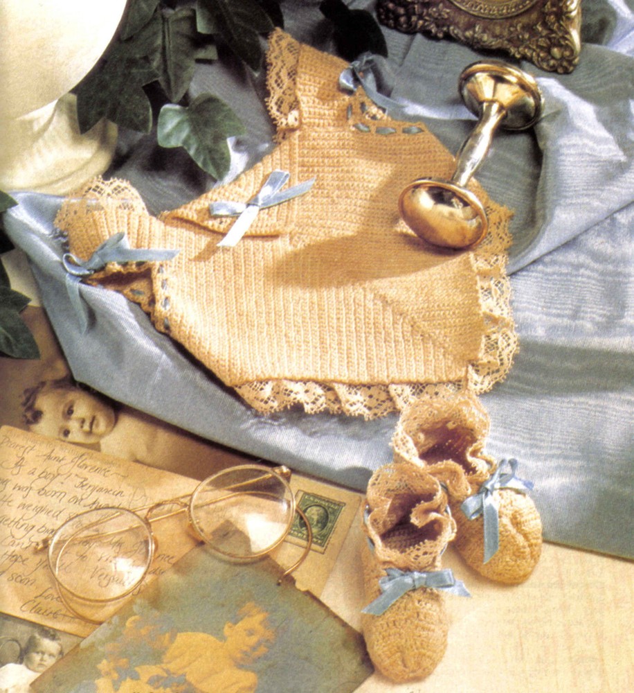 ANTIQUE Baby Bib & Booties/Crochet Pattern INSTRUCTIONS ONLY