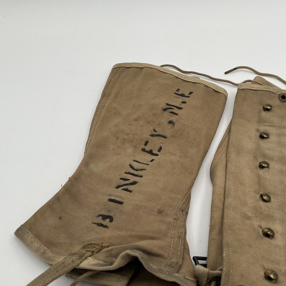 WW2 USMC Canvas Leggings Named Binkley M.E. W/ Laces Army Marine Soldire