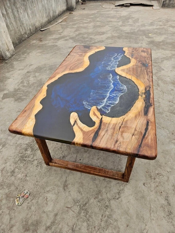 Handmade Ocean Waves Epoxy Dining Table Top for Home, Coffee Table, Center Table