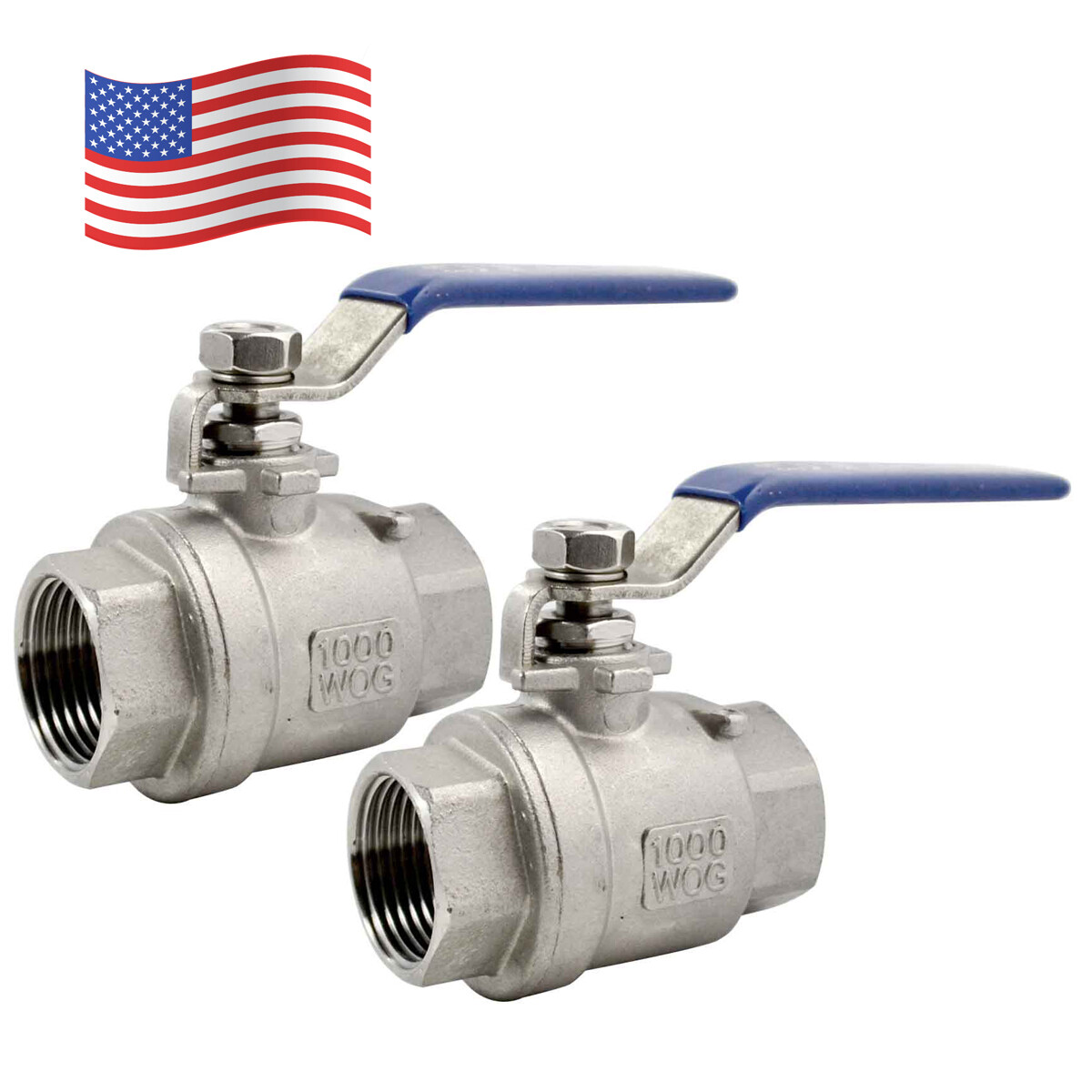 3/4 inch NPT Ball Valve,316 Stainless Steel Full Port,2-Piece, 1000WOG, 2Pack