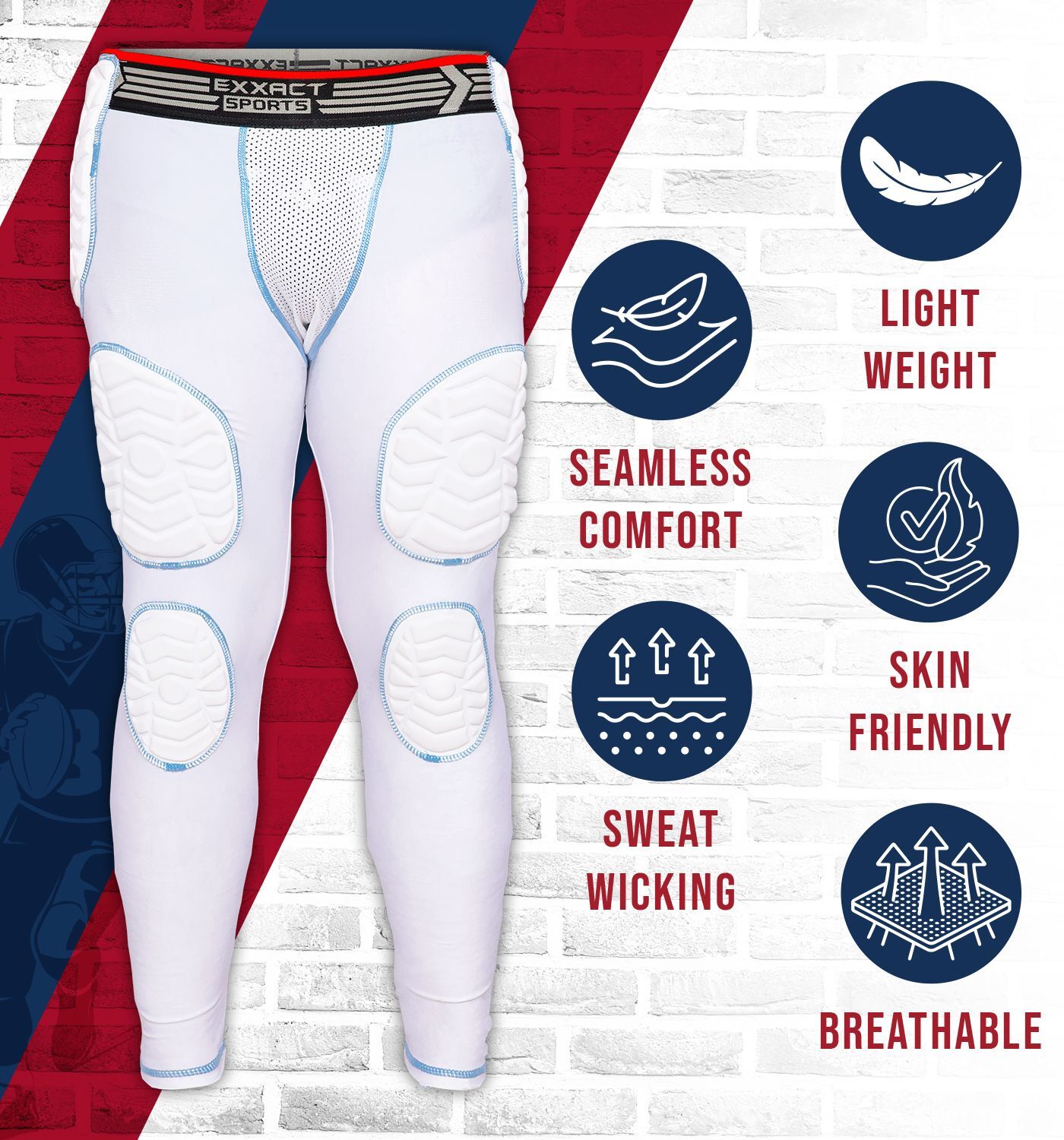 Exxact Sports Combat 7 Pad Adult Girdle for Men, Padded Football Gridle