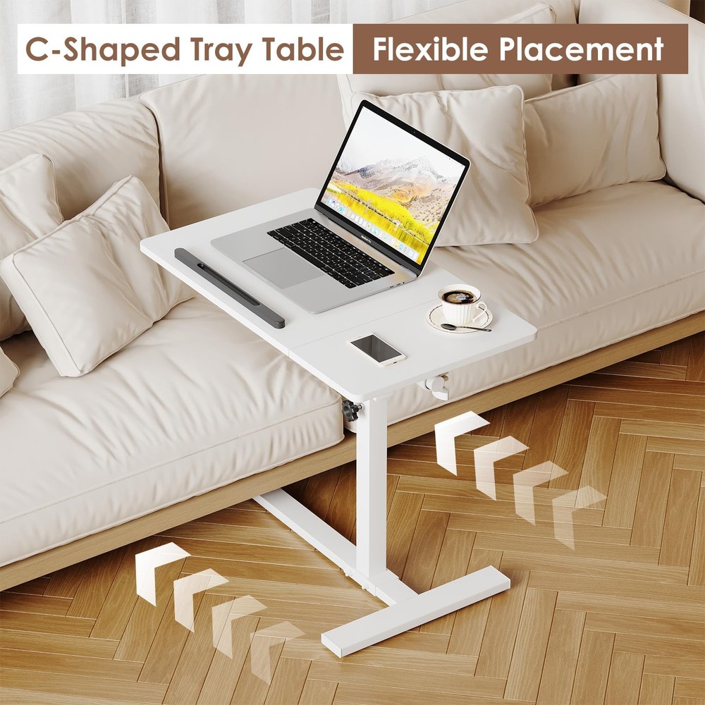 Height Adjustable C-Shaped Table with Removable Wheels, Mobile Sofa Snack Tab...