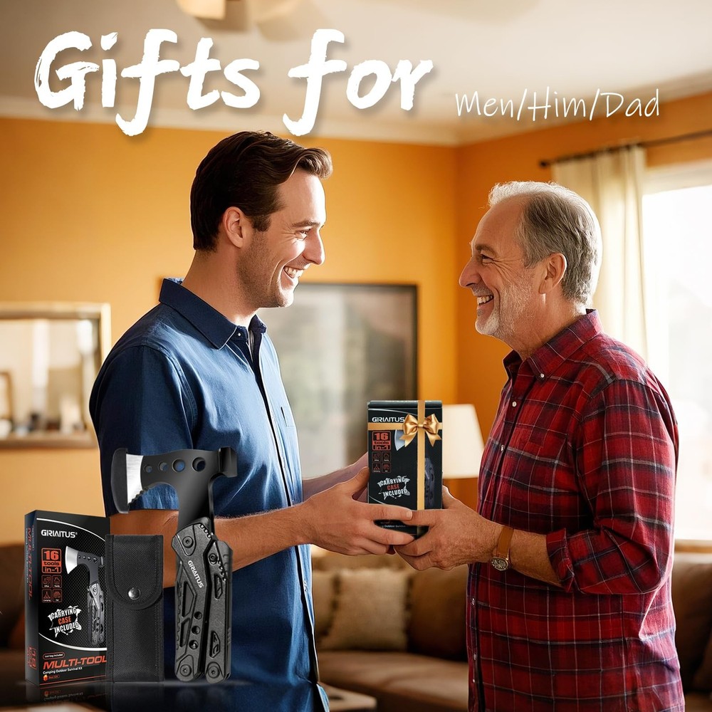 Camping Multitool Accessories Stocking Stuffers for Men 16 in 1 Multi Black