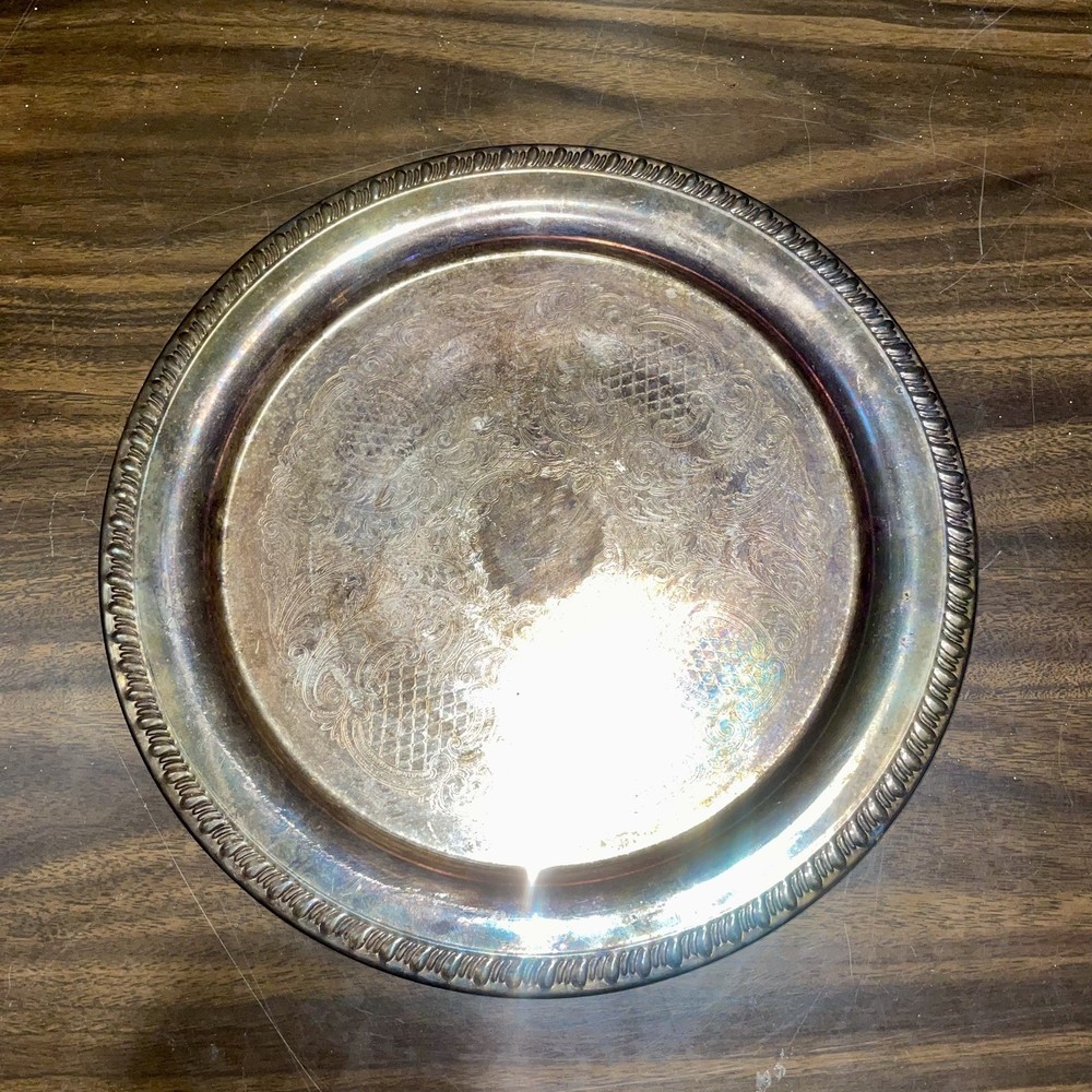 Vintage Silver-Plated Round Serving Tray