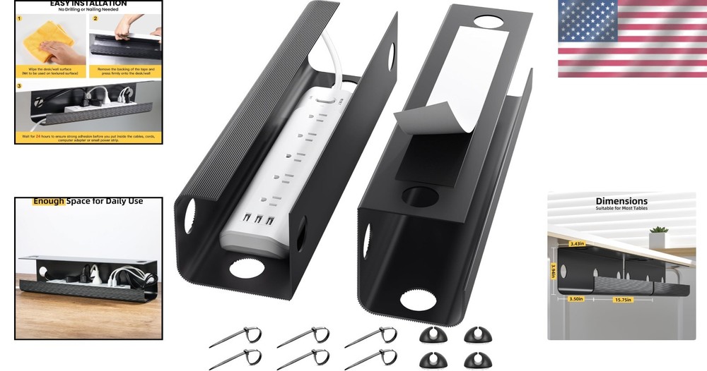 Modern Under Desk Cable Management System 2-Pack - Tidy Your Workspace Today