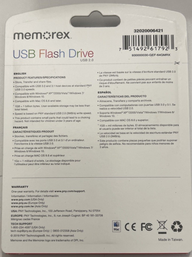 Memorex 64GB USB 2.0 Flash Drive Blue