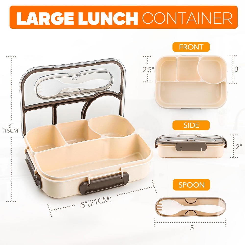 Compartment Bento Lunch Box for Adults - Drop & Leak-Proof - 4
