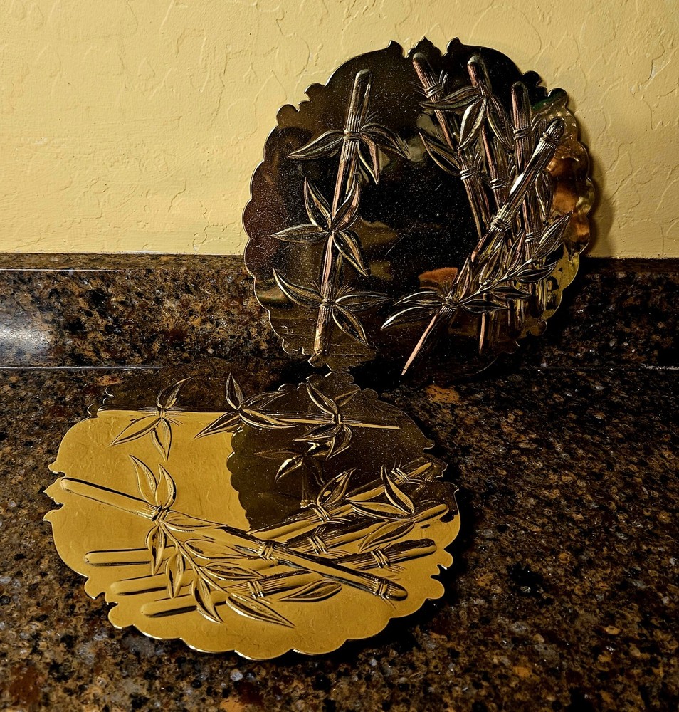 Pair Of Unique Solid Brass Trivet with Bamboo Design