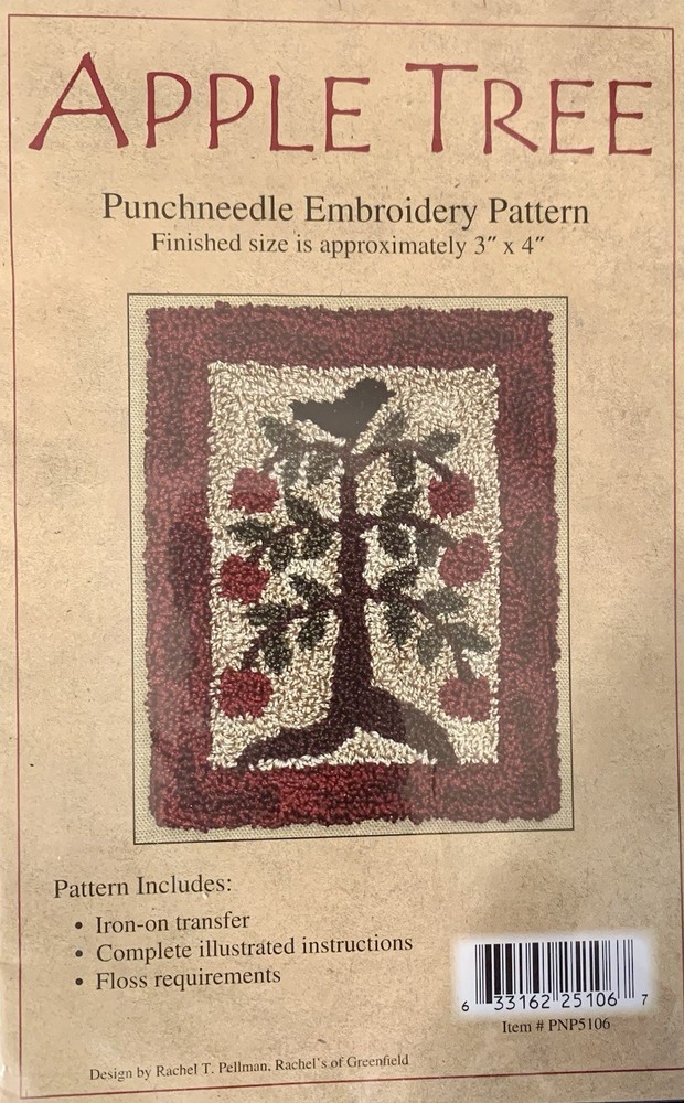 APPLE TREE Punchneedle Embroidery Pattern Rachel Pellman Primitive 3 X 4”