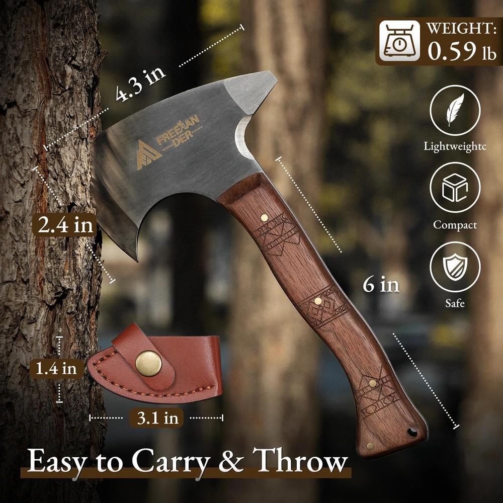 Freelander 8.3'' Throwing Axe Set with Leather Sheath, 3 Pack High Carbon Sta...