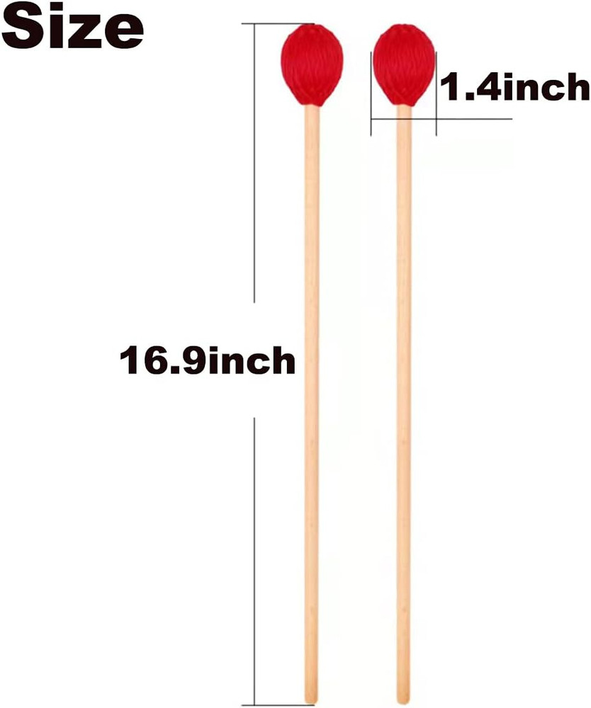 Medium Hard Red Yarn Marimba Mallets with Maple Handles for Percussion Marimba P