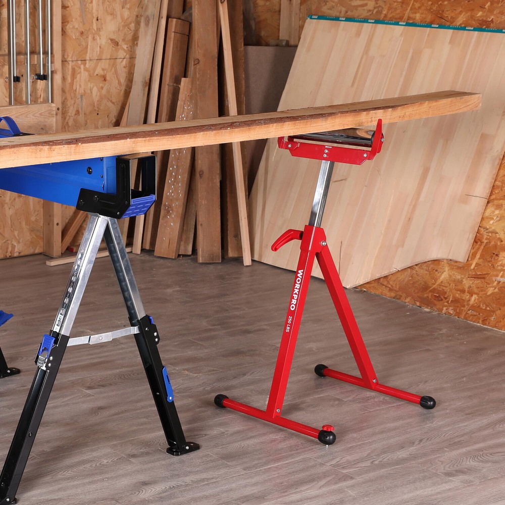 WORKPRO 2-Pack Folding Roller Stand Sawhorse 250 Lbs Load MAX Height Adjustable