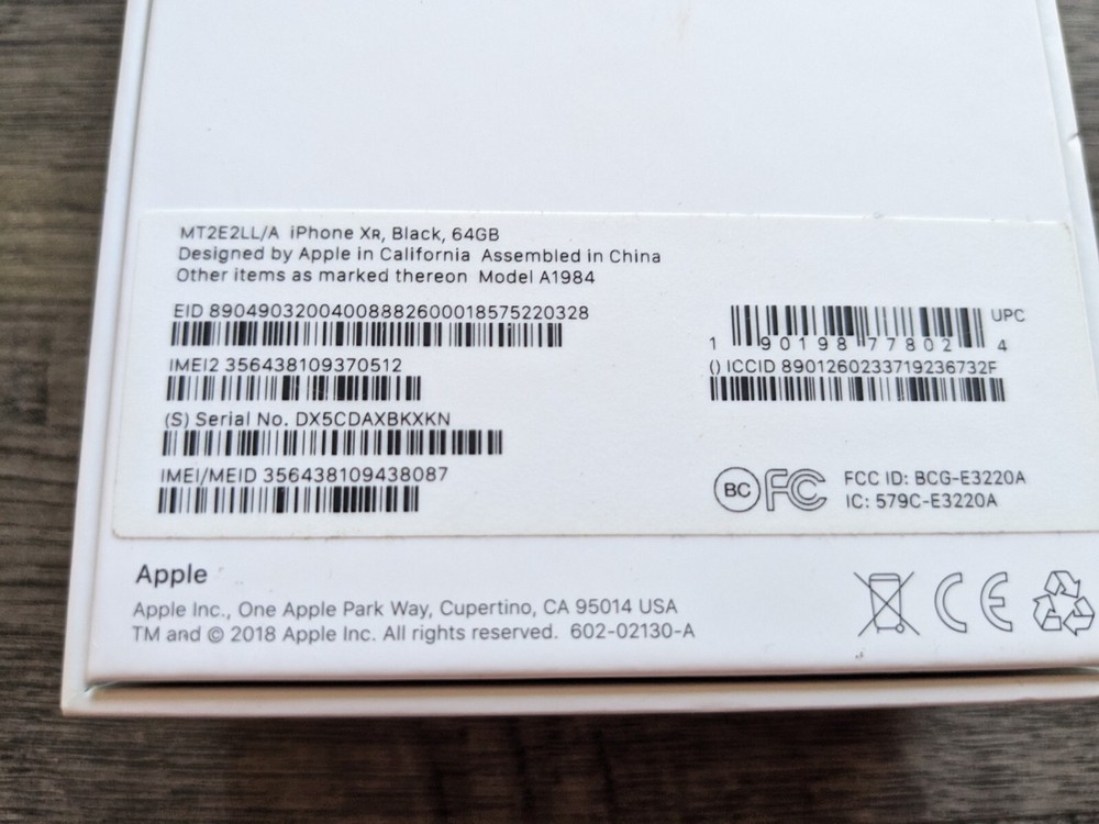 BOX ONLY Apple iPhone 64GB MT2E2LL/A A1984