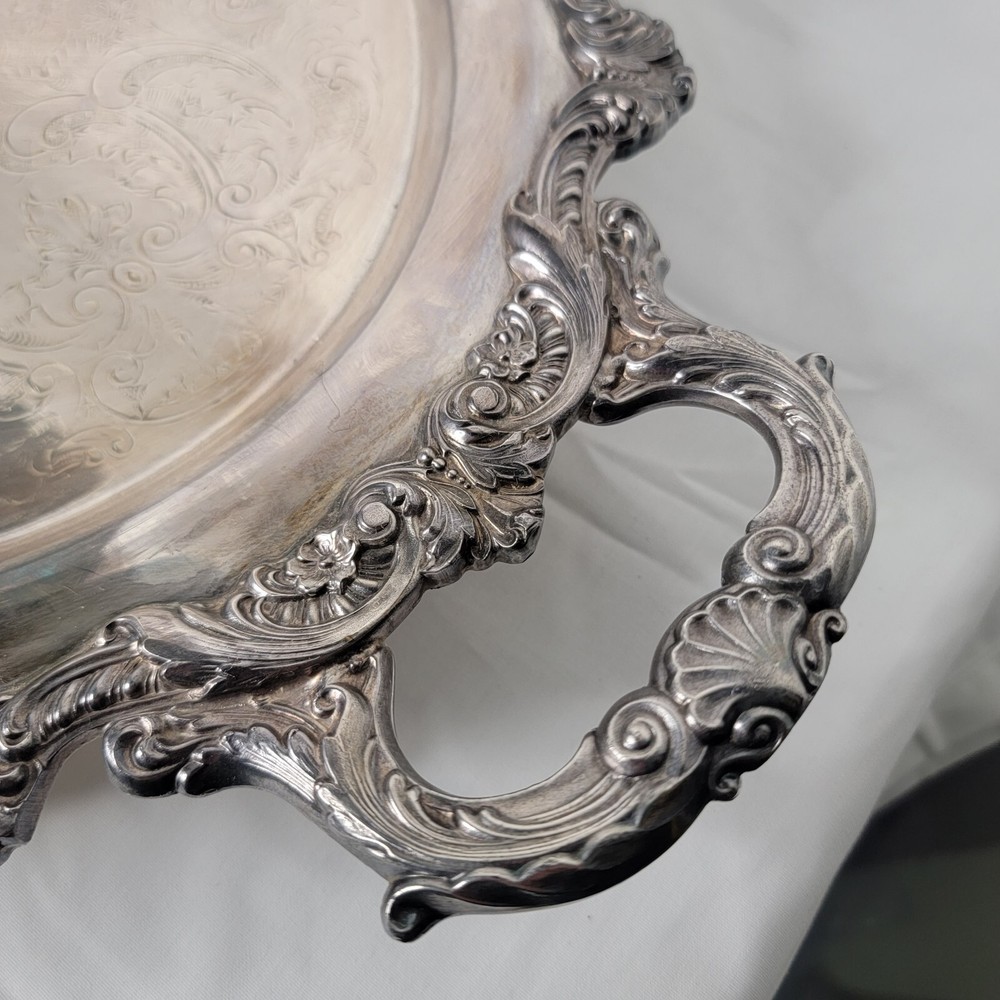 Vtg Poole Silverplate Old English #5000 Oval Footed Handled Serving Tray Large