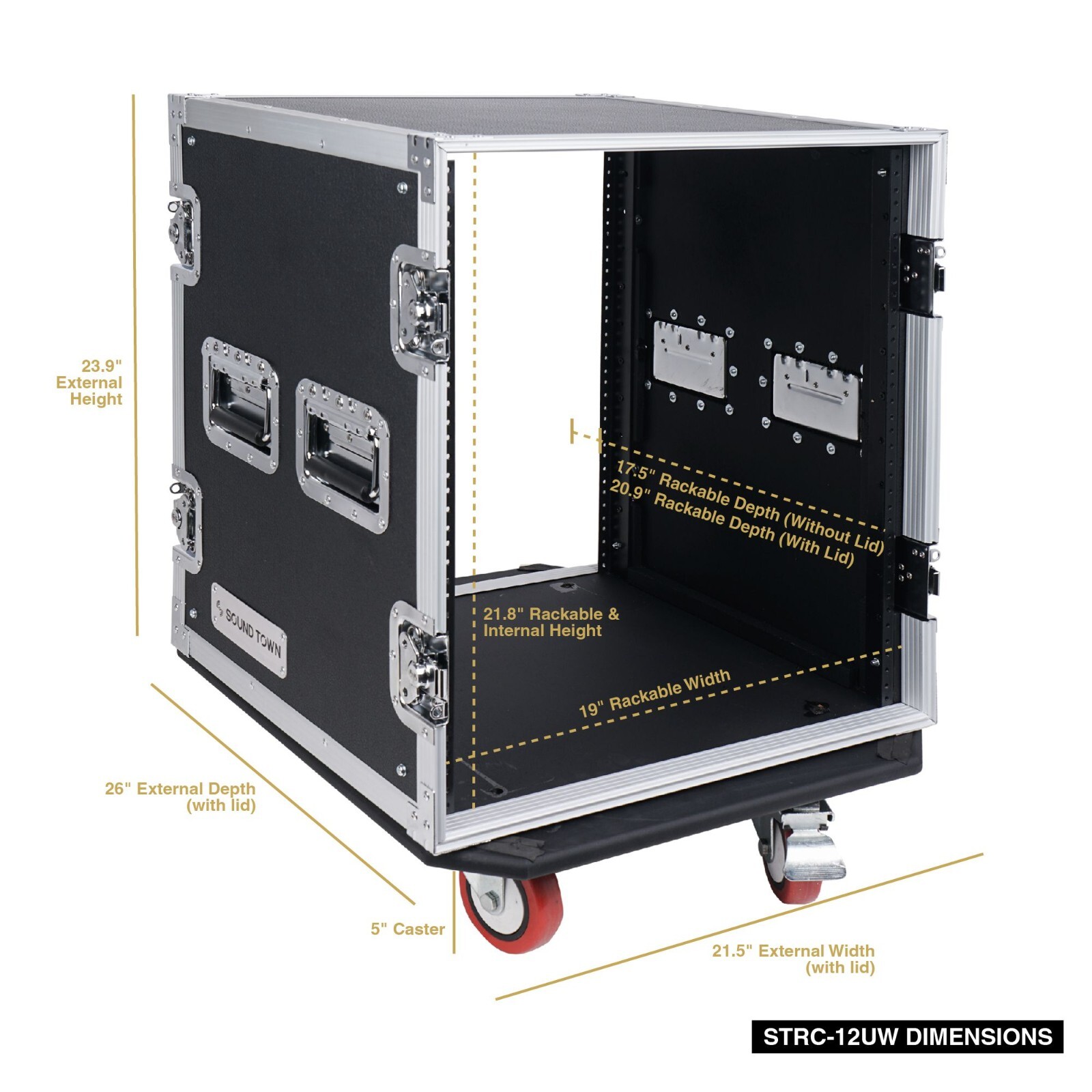 Sound Town 12U Rack Case,12 Space 21” Depth Plywood Metal Corners (STRC-12UW)