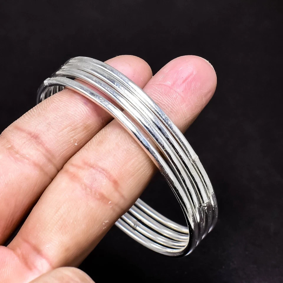 Solid 925 Sterling Silver Bangles, Beautiful Bangles Stacking Set of 4 Bangles