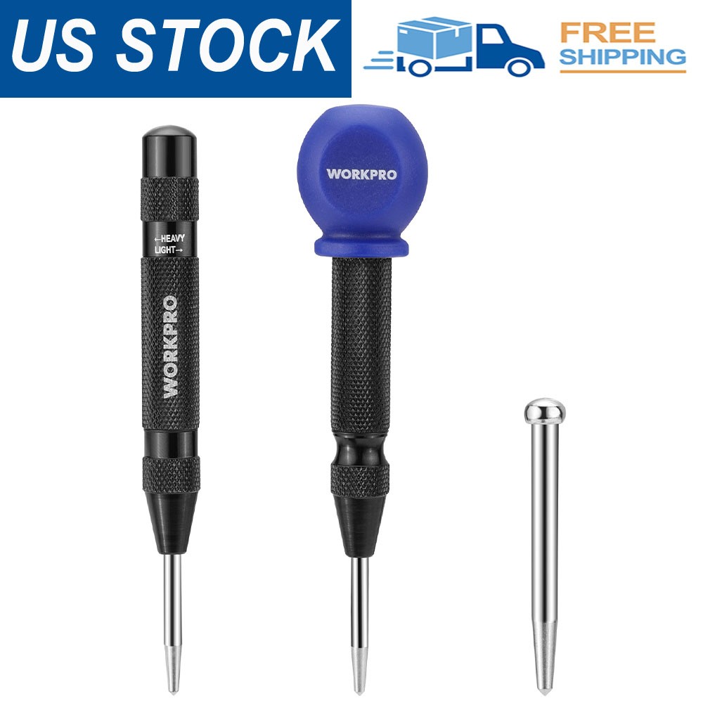 WORKPRO 2x Adjustable Spring Loaded Metal Center Punch w/ Extra Replacement Tip