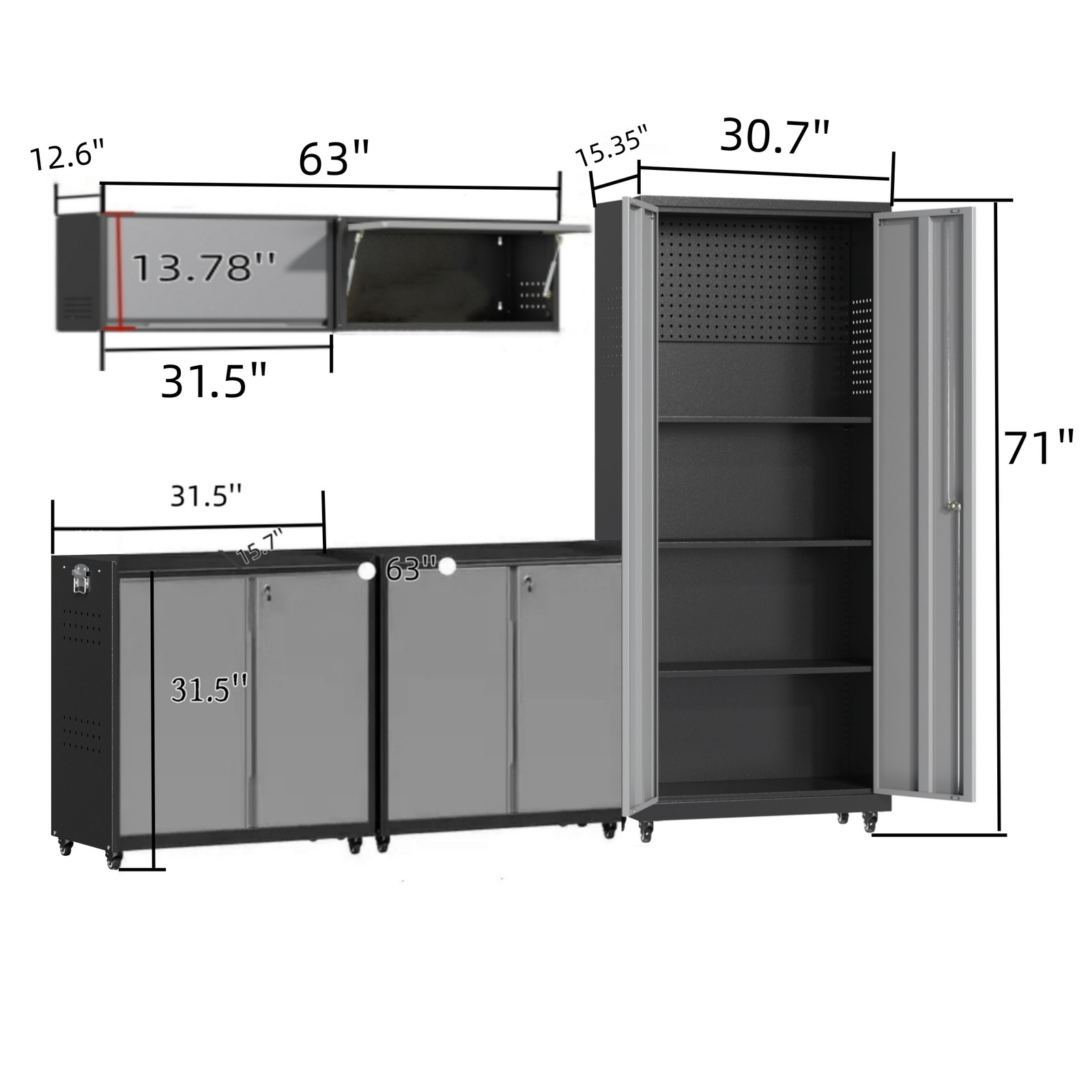 Garage Storage Cabinet System 5-Pcs Workshop Set Metal Garage Lockable Cabinets
