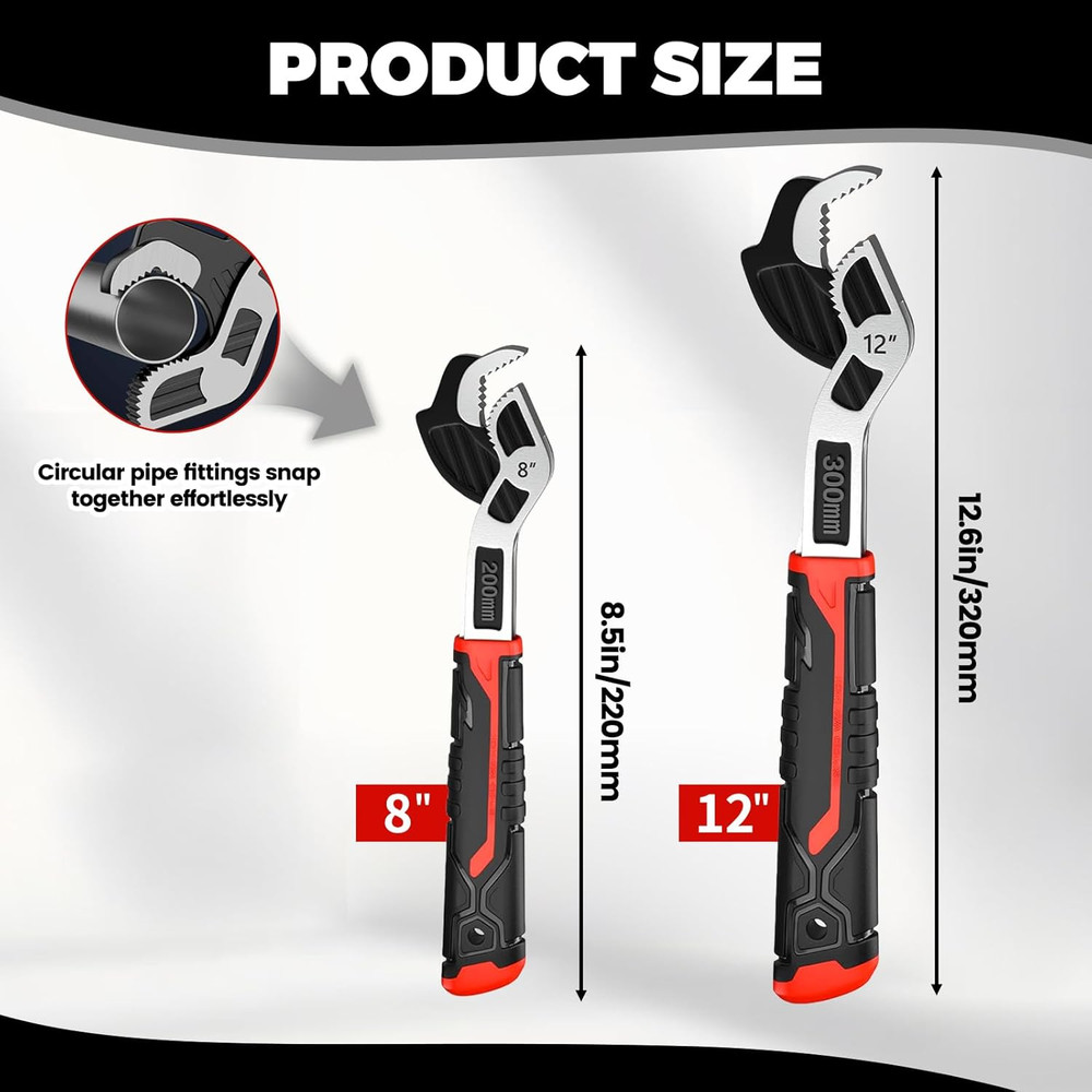 8” 12” Pipe Wrench Set, Self Adjusting Pipe Wrench, Multi-Function Self-Locking