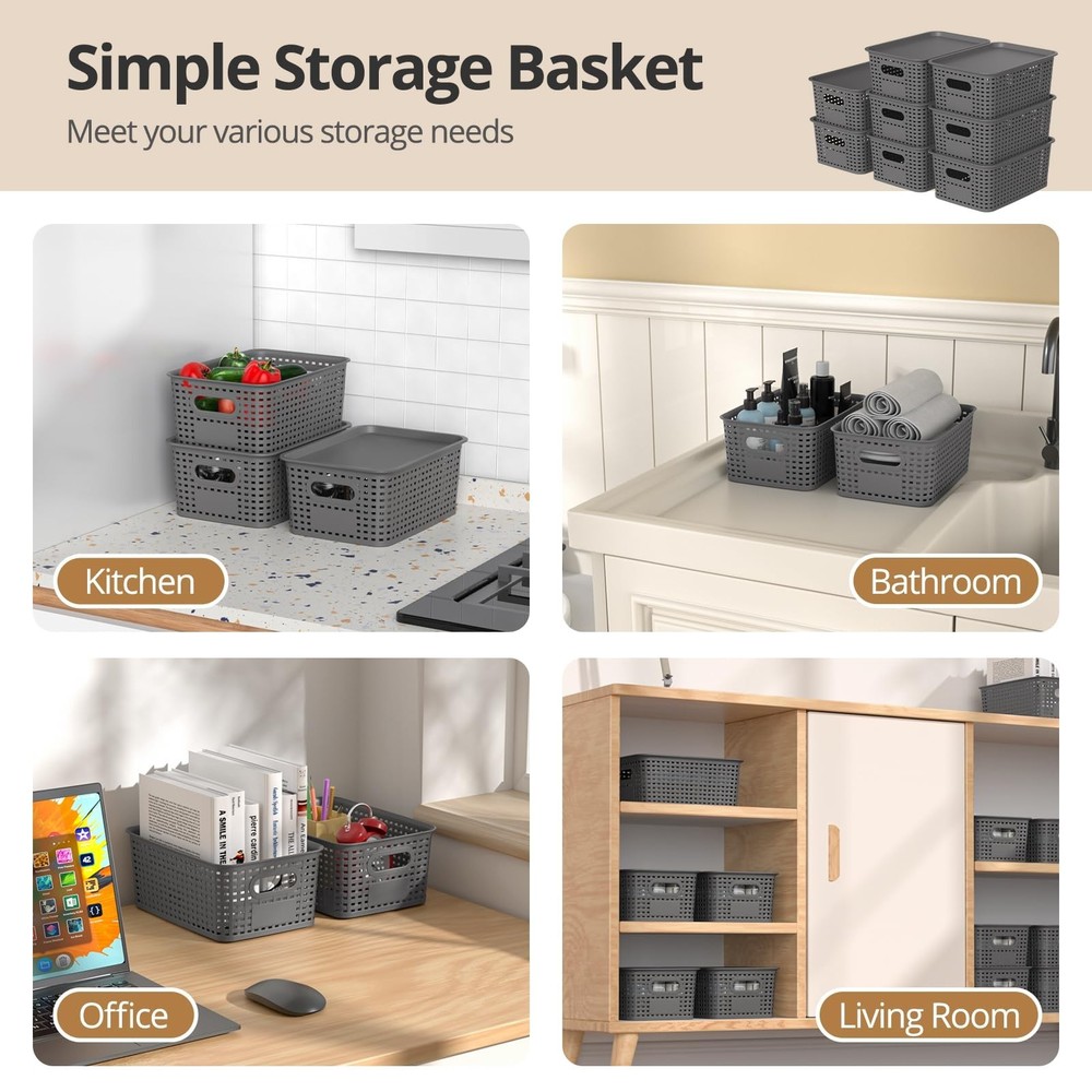 Plastic Storage Basket with Lids, Stackable Small Box Bins for Organizing and...