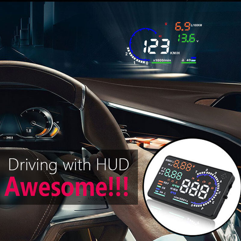5.5" Car HUD A8 Head Up Display Digital GPS Speedometer Overspeed Warning Alarm